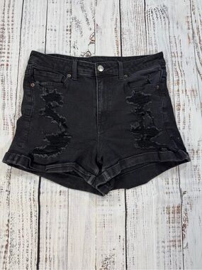 American Eagle Outfitters High-Waist Black Distressed Denim Shorts